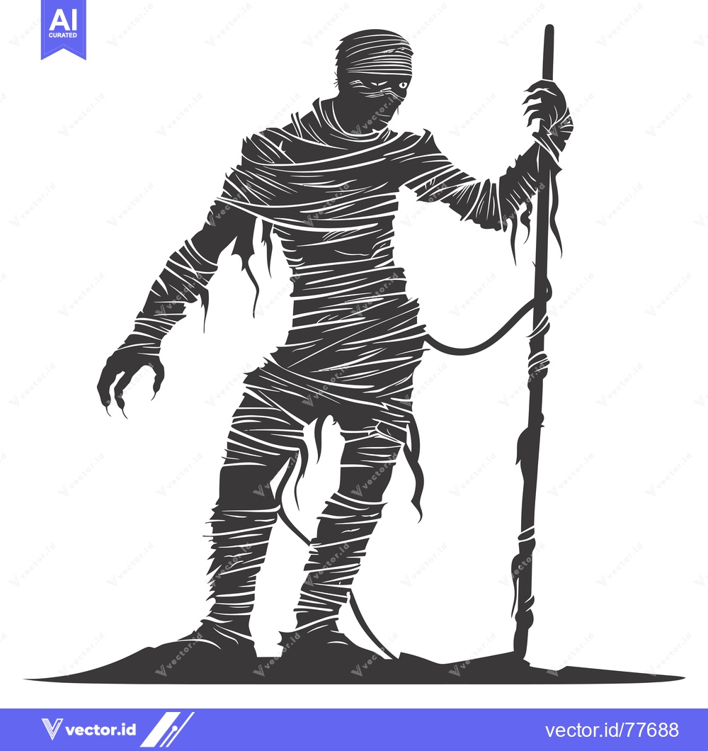 Premium Vector dari Silhouette of a Mummy Holding a Staff