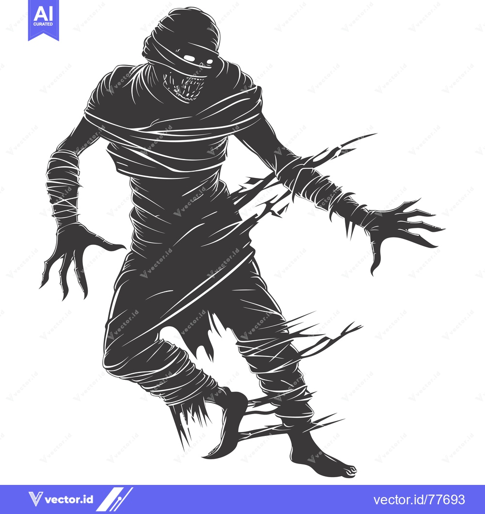 Premium Vector of A Silhouette of a Ferocious Mummy with Ripped Bandages