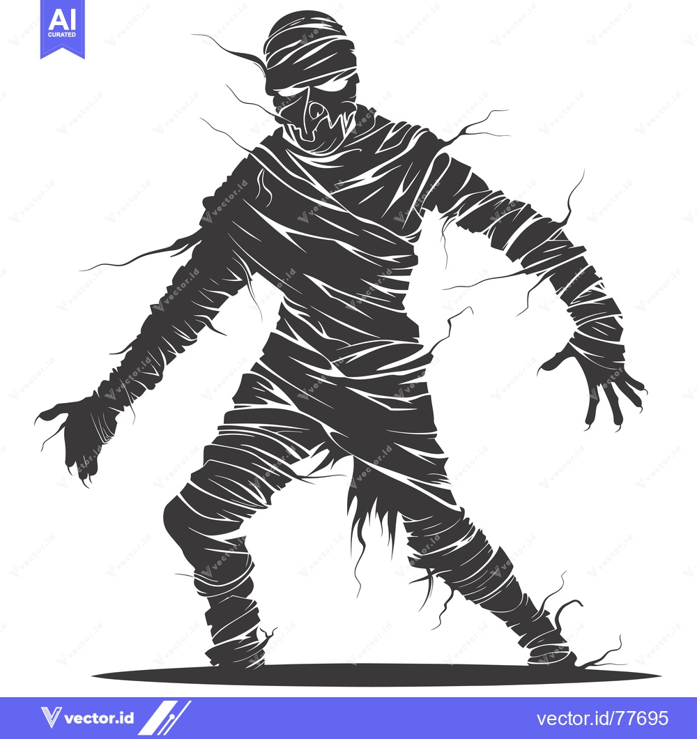 Premium Vector dari A Silhouette of a Mummy Standing on a Tomb