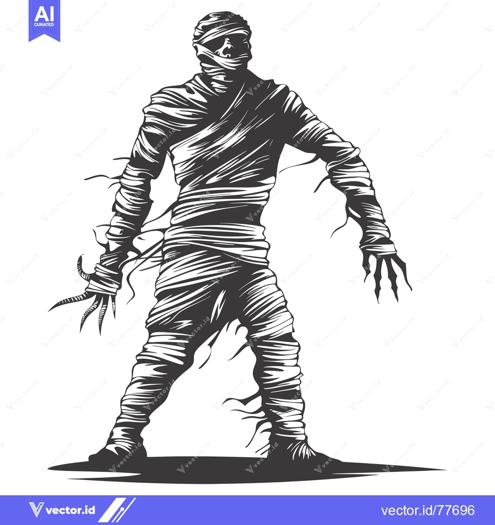Premium Vector of A Monochrome Illustration of a Mummy Standing with Arms Outstretched