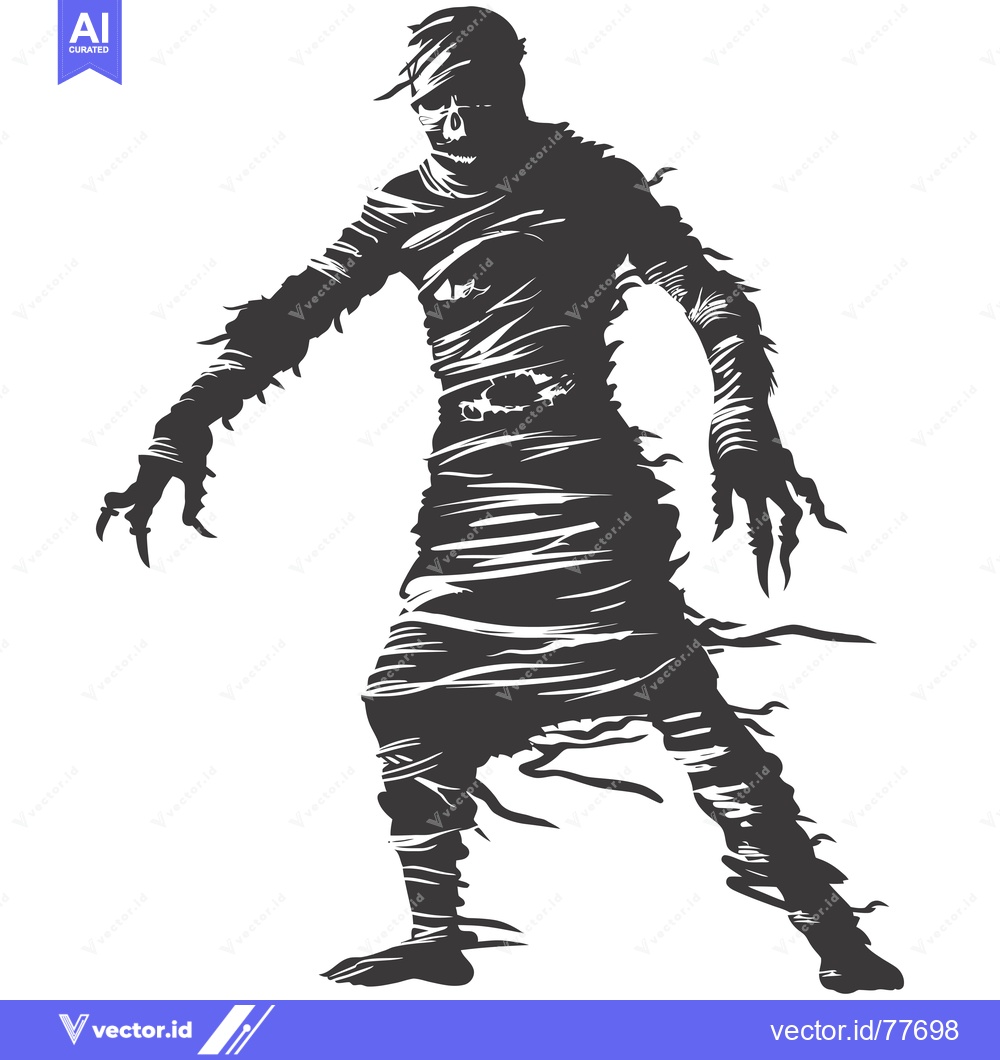 Premium Vector of A Silhouette of a Mummy with Visible Skull and Bandages