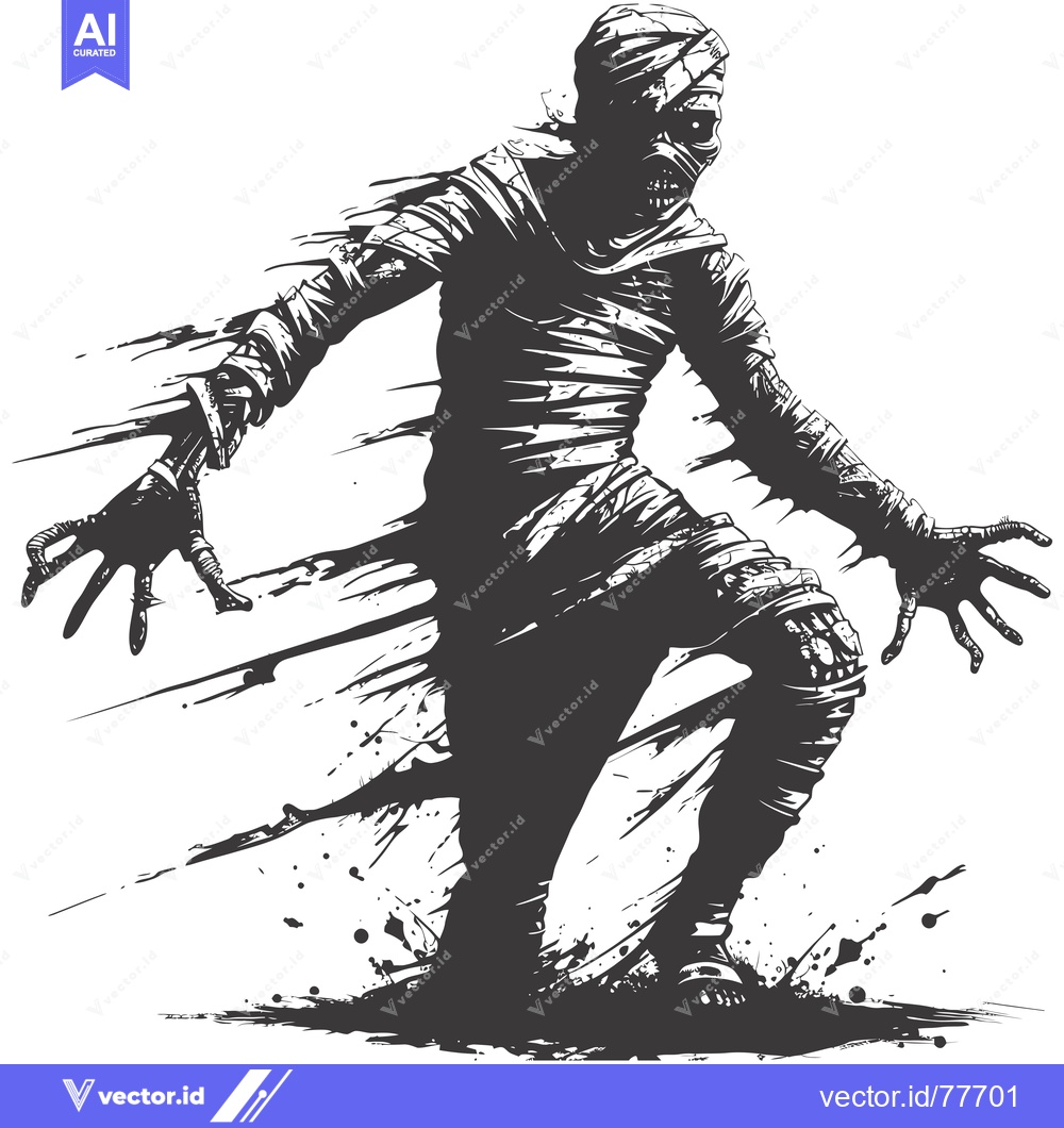 Premium Vector of A Black and White Illustration of a Mummy in Motion