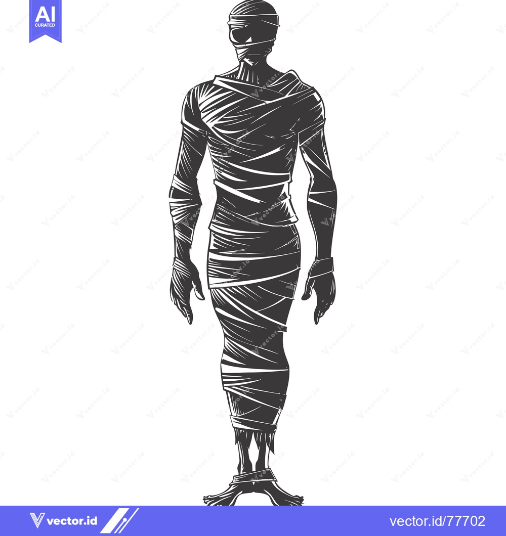 Premium Vector dari A Standing Mummy Figure Wrapped in Bandages