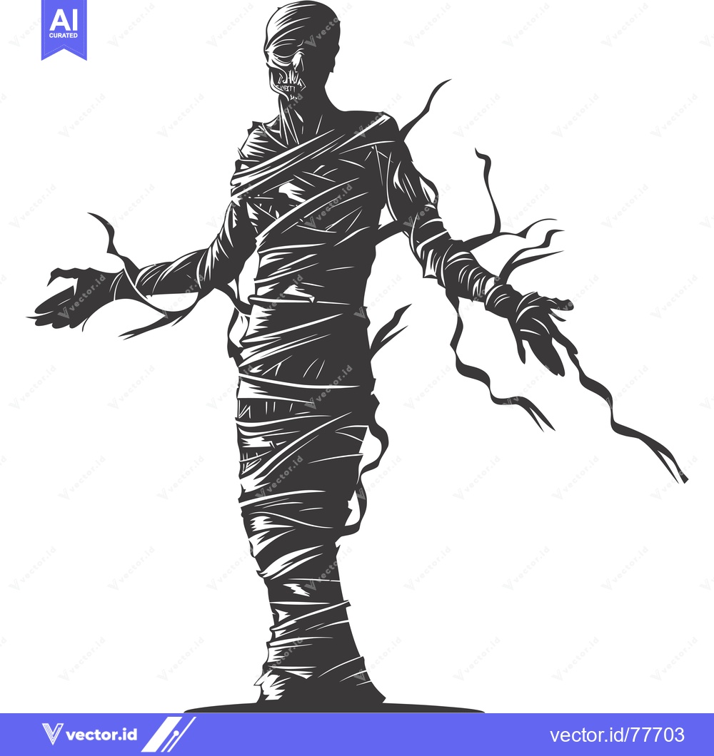 Premium Vector of A menacing mummy figure wrapped in bandages with outstretched arms