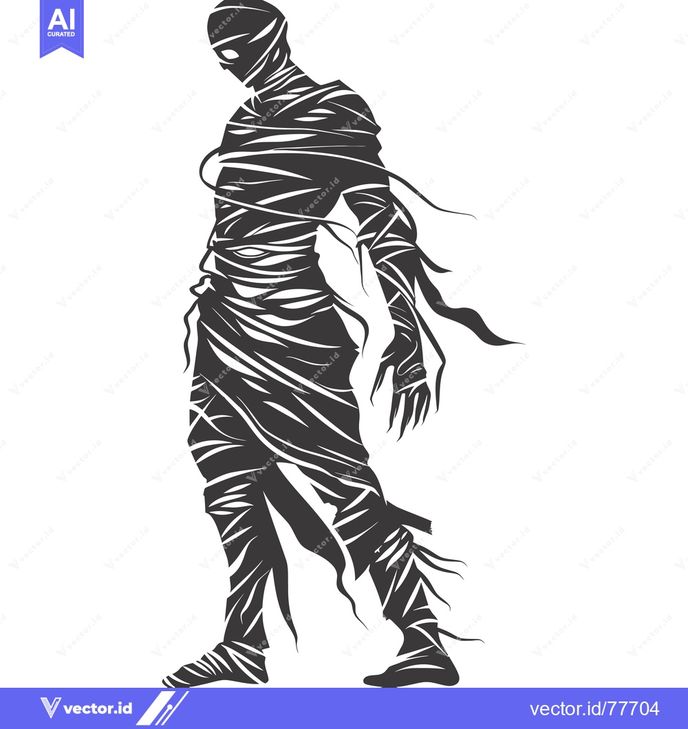 Premium Vector dari A Silhouette of a Mummy Walking with a Bandaged Body