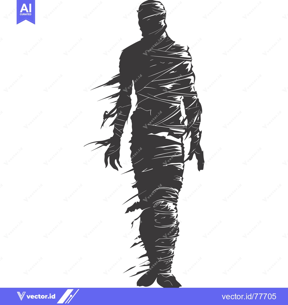 Premium Vector of Silhouette of a Mummy in Bandages with White Background