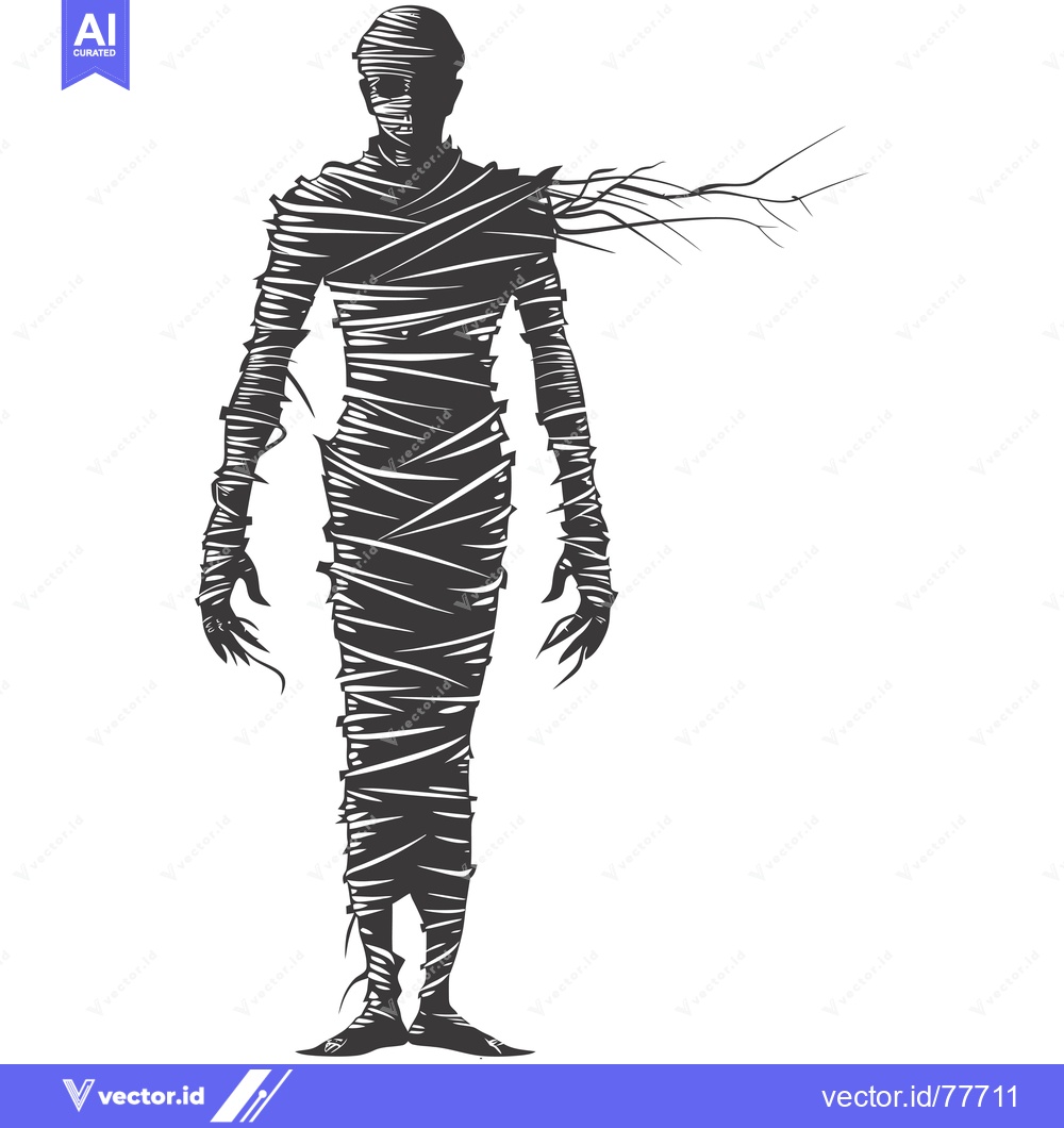 Premium Vector dari A Black and White Illustration of a Mummy with Bandages and Long, Shar