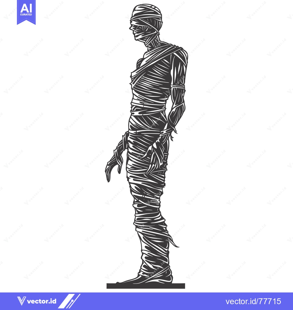 Premium Vector dari A Detailed Illustration of a Mummy Standing in Profile