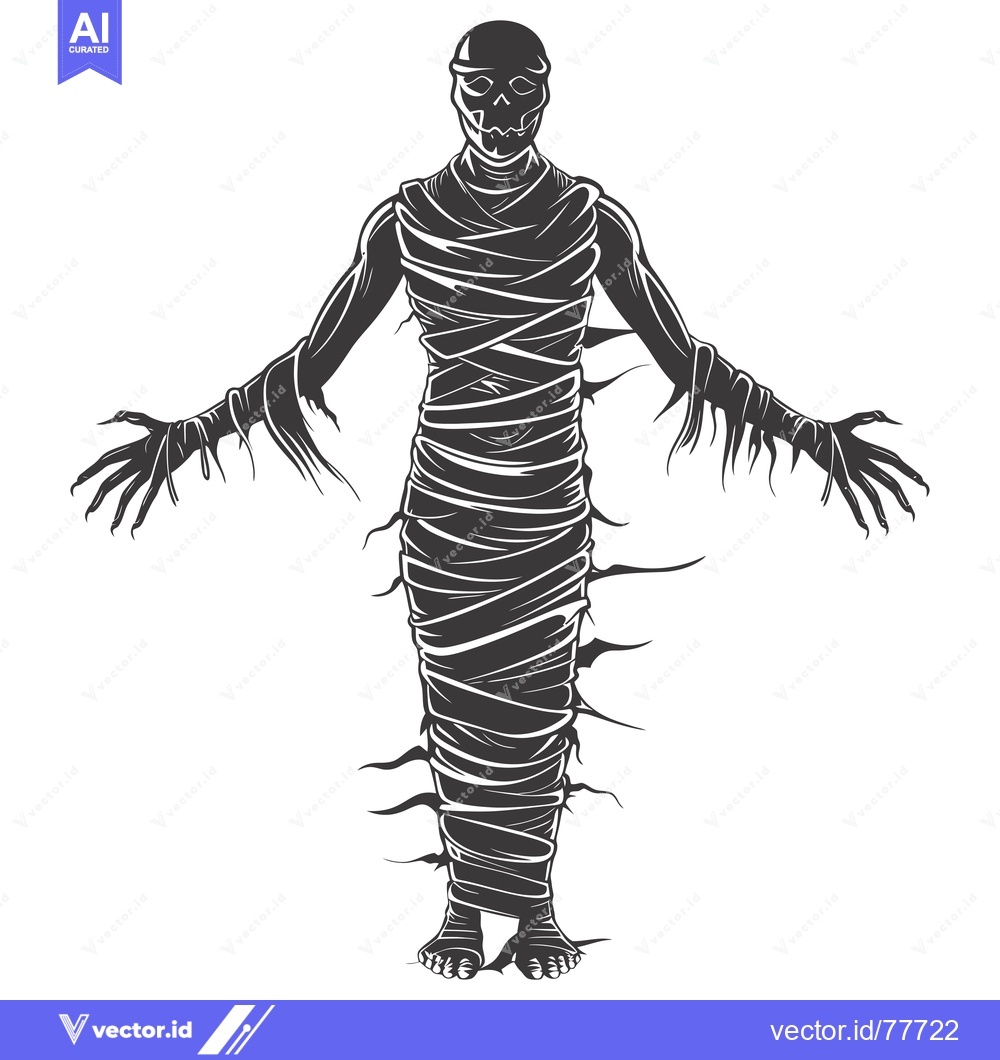 Premium Vector dari A Standing Mummy with Exposed Skull and Extended Arms