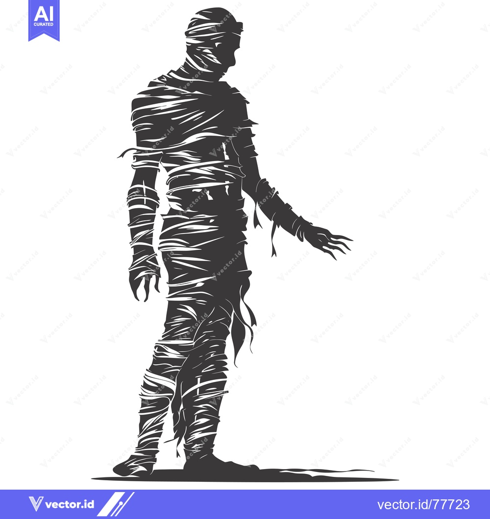 Premium Vector dari A Standing Silhouette of a Mummy Wrapped in Bandages