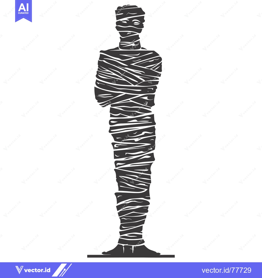 Premium Vector of A Silhouette of a Mummy, Wrapped in Bandages, Standing Tall