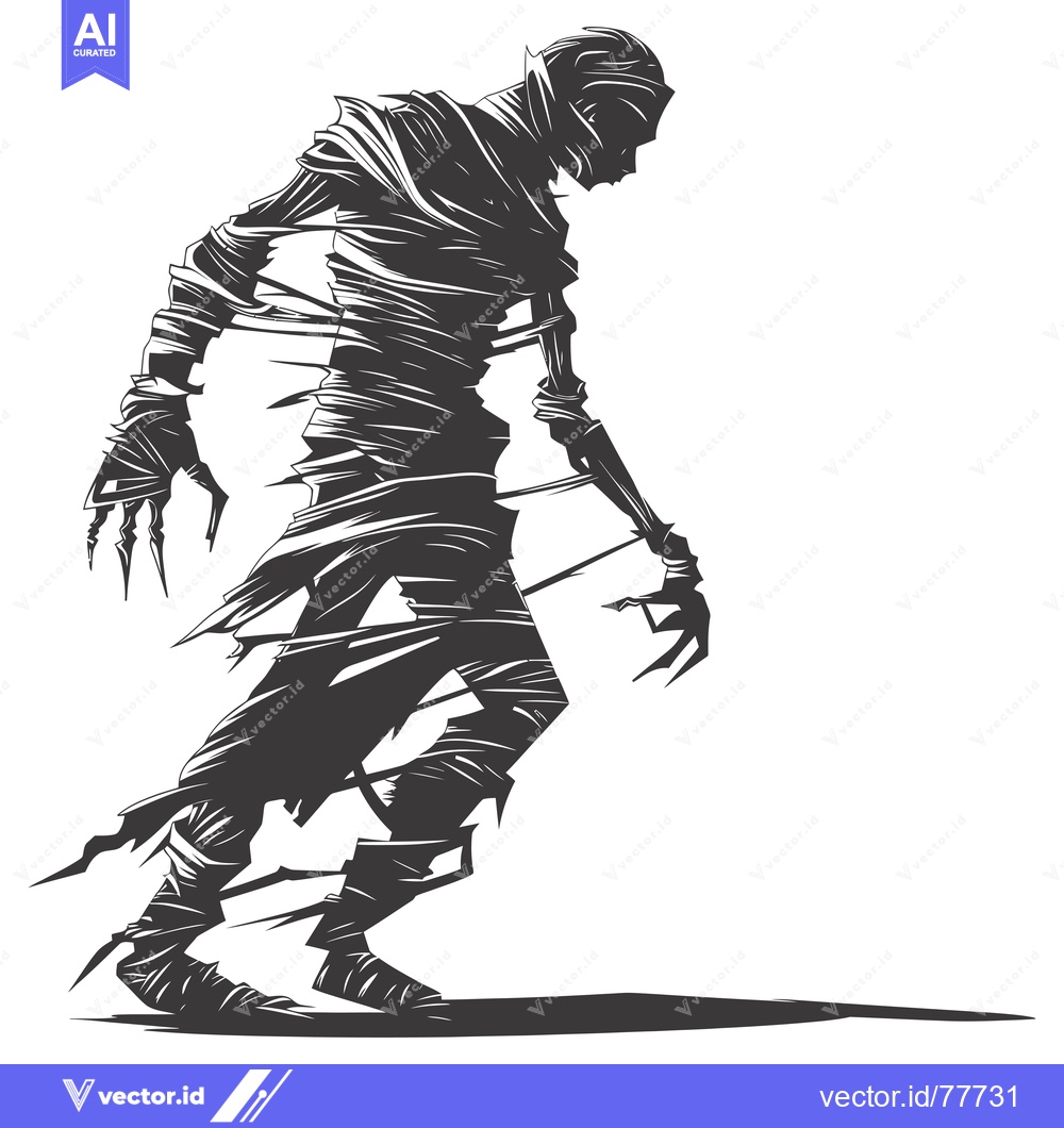 Premium Vector dari A Silhouetted Mummy Figure With Bandages and a Shadow