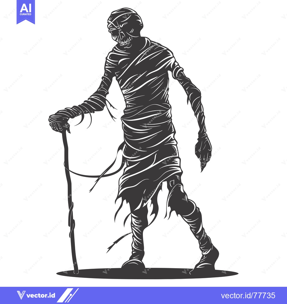 Premium Vector dari A Mummy Walking With a Staff