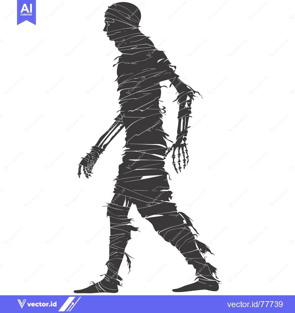 Premium Vector of Silhouette of a Walking Mummy with Visible Bones