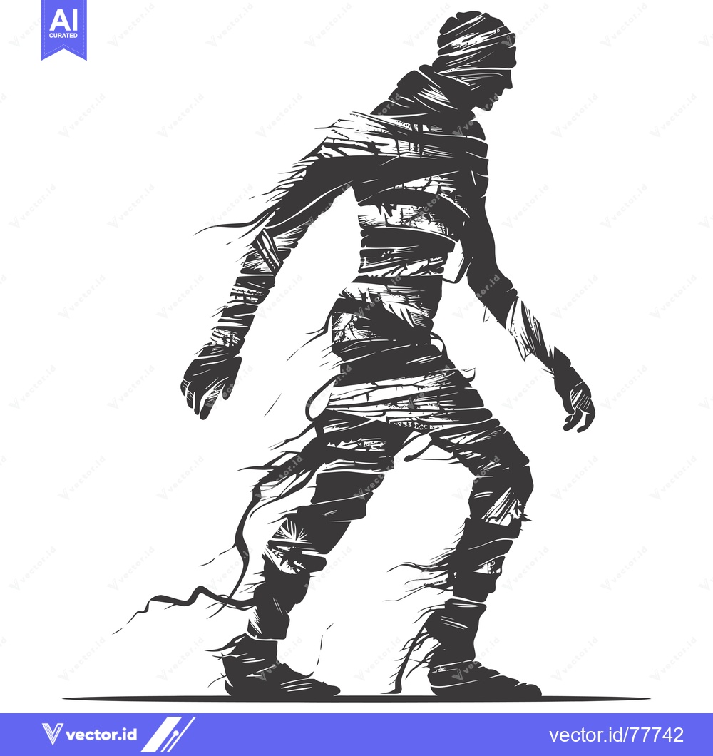 Premium Vector dari A Walking Mummy Silhouette with Bandaged Body