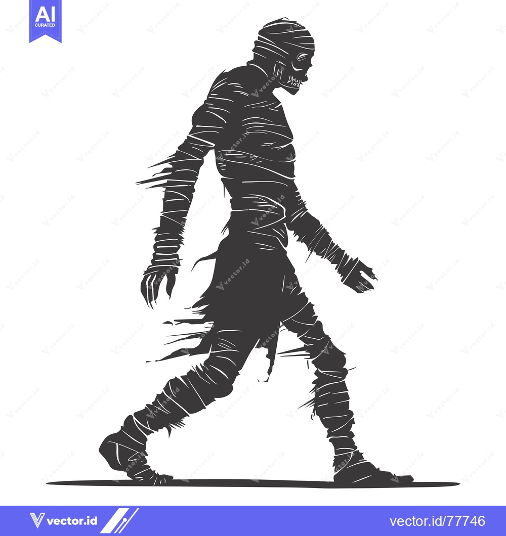 Premium Vector dari Silhouette of a Walking Mummy with Bandages