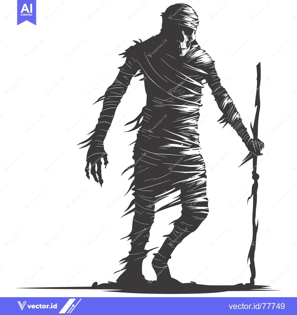 Premium Vector of A Silhouetted Mummy Figure Holding a Staff