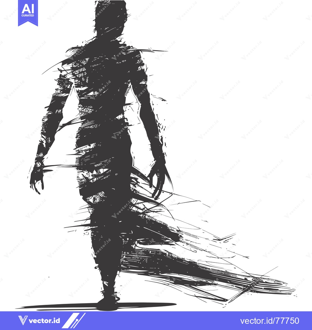 Premium Vector dari Abstract Silhouette of a Figure Walking with a Trail of Lines