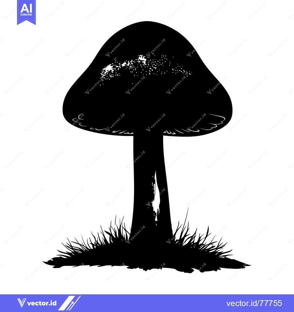 Premium Vector dari Black and White Silhouette of a Mushroom with Grass
