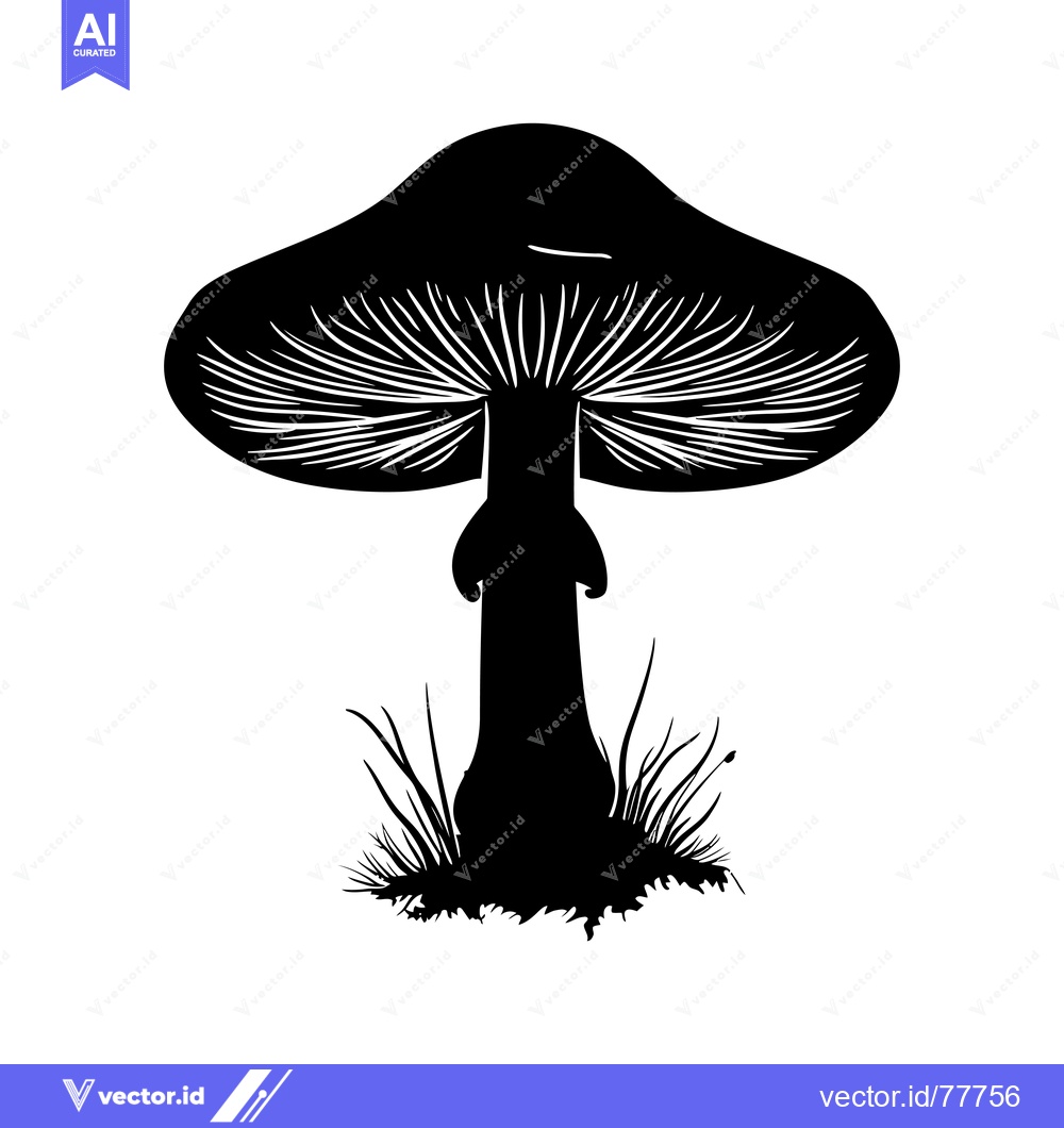 Premium Vector dari Black and White Silhouette of a Mushroom with Grass