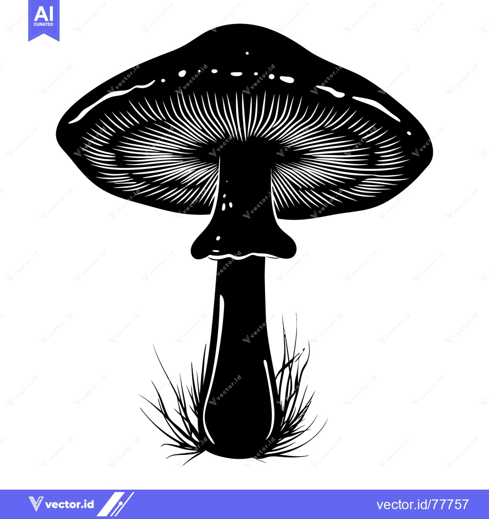 Premium Vector of Black and White Silhouette of a Mushroom with a Stem and Cap
