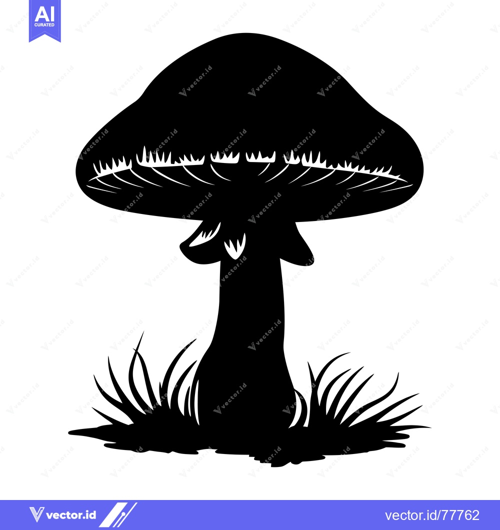 Premium Vector of Black and White Silhouette of a Mushroom in Grass