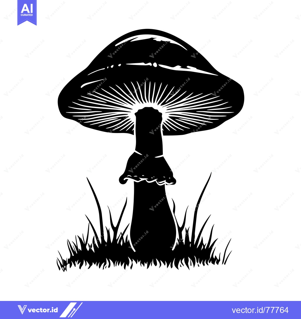 Premium Vector dari Black and White Silhouette of a Mushroom in Grass