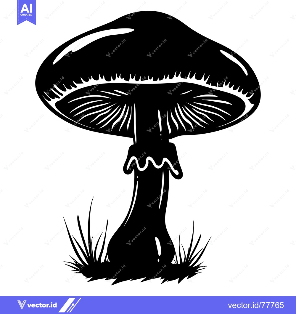 Premium Vector dari Black and White Silhouette of a Single Mushroom with Grass