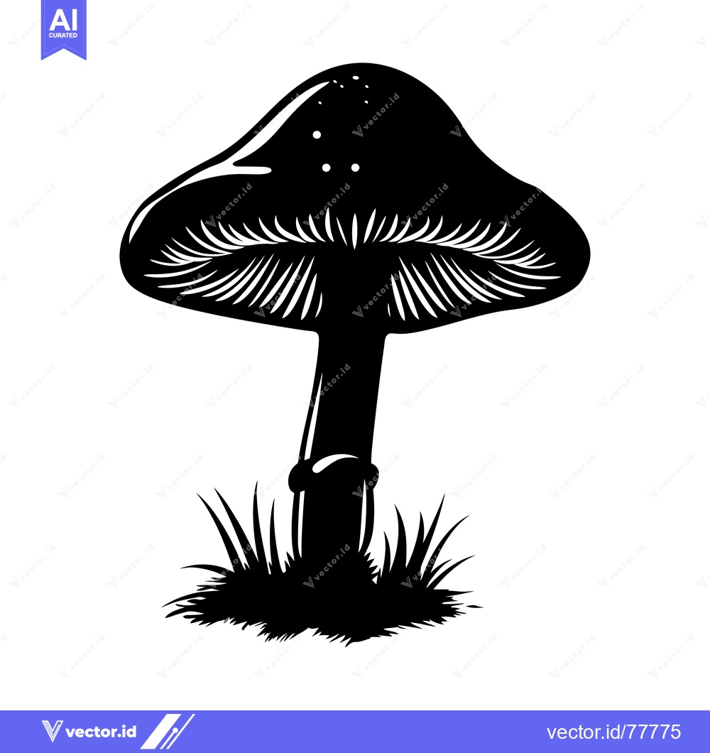 Premium Vector dari Black and White Silhouette of a Mushroom with Grass