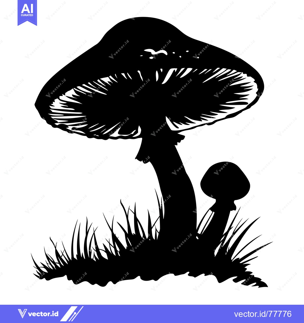 Premium Vector of Silhouette of Two Mushrooms Growing in Grass