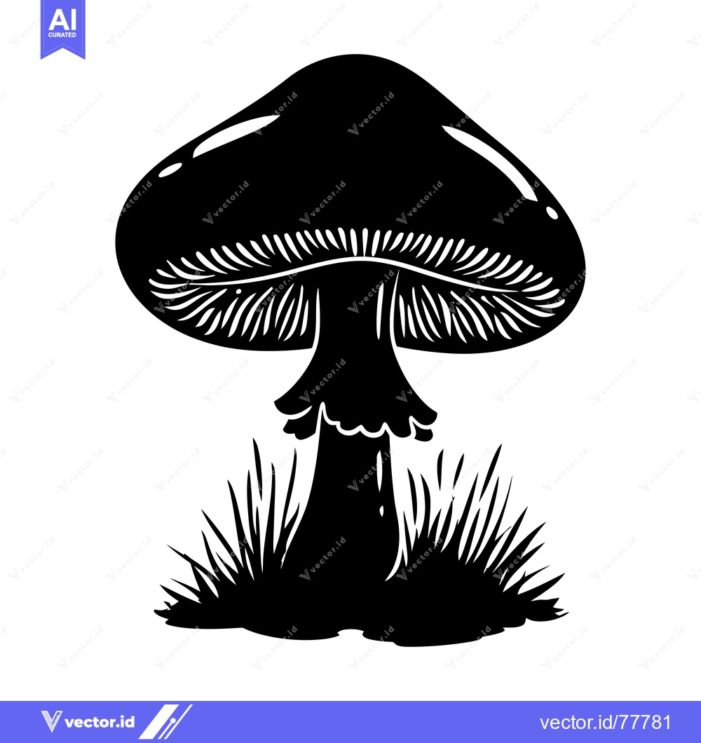 Premium Vector dari Black and white silhouette of a mushroom in grass
