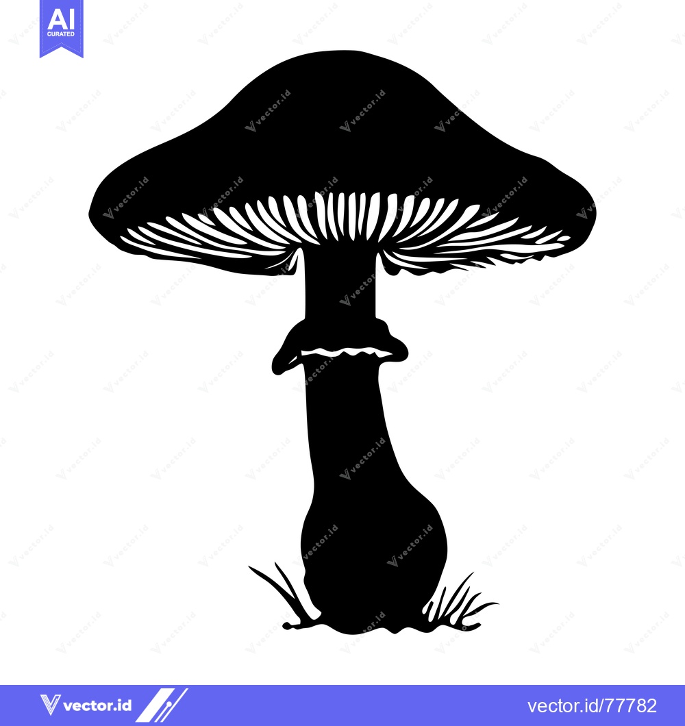 Premium Vector of Black and White Silhouette of a Mushroom