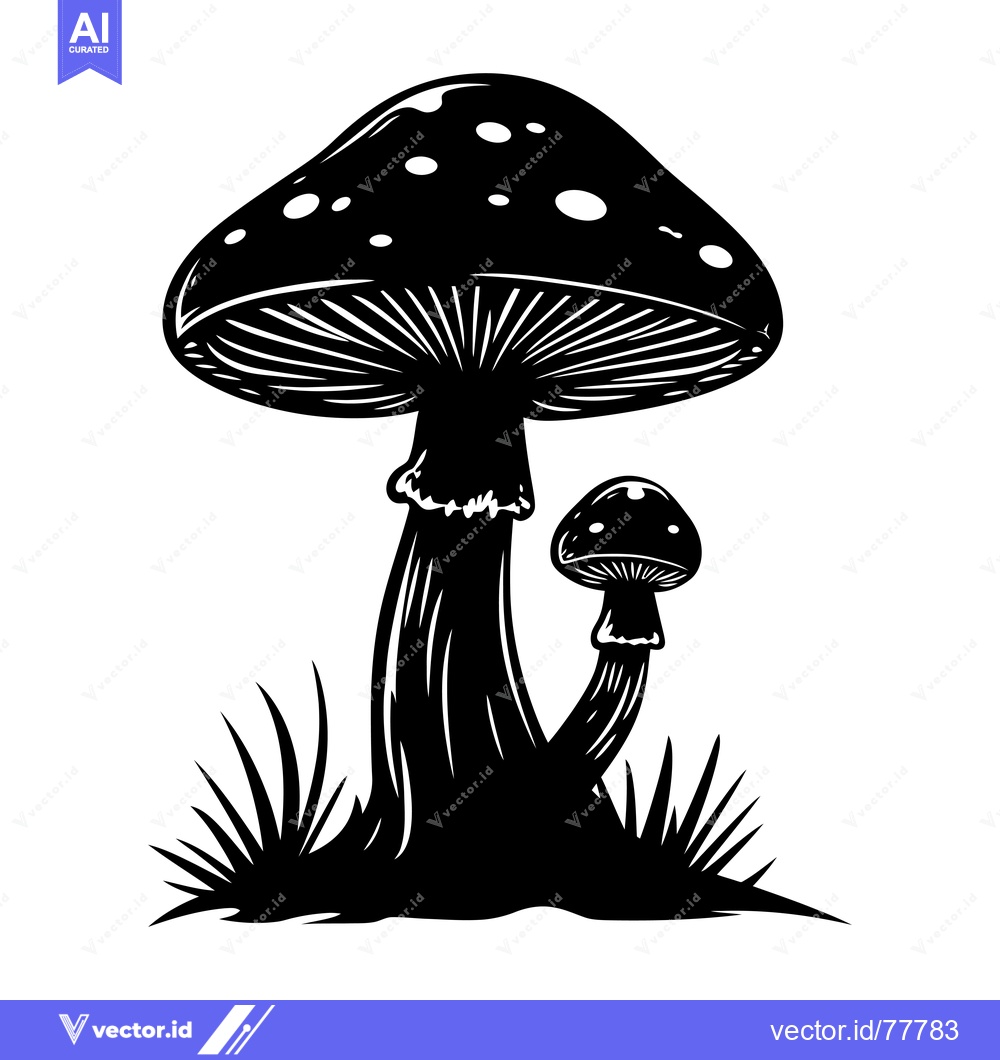Premium Vector of Two Mushrooms Growing in Grass with Dotted Cap