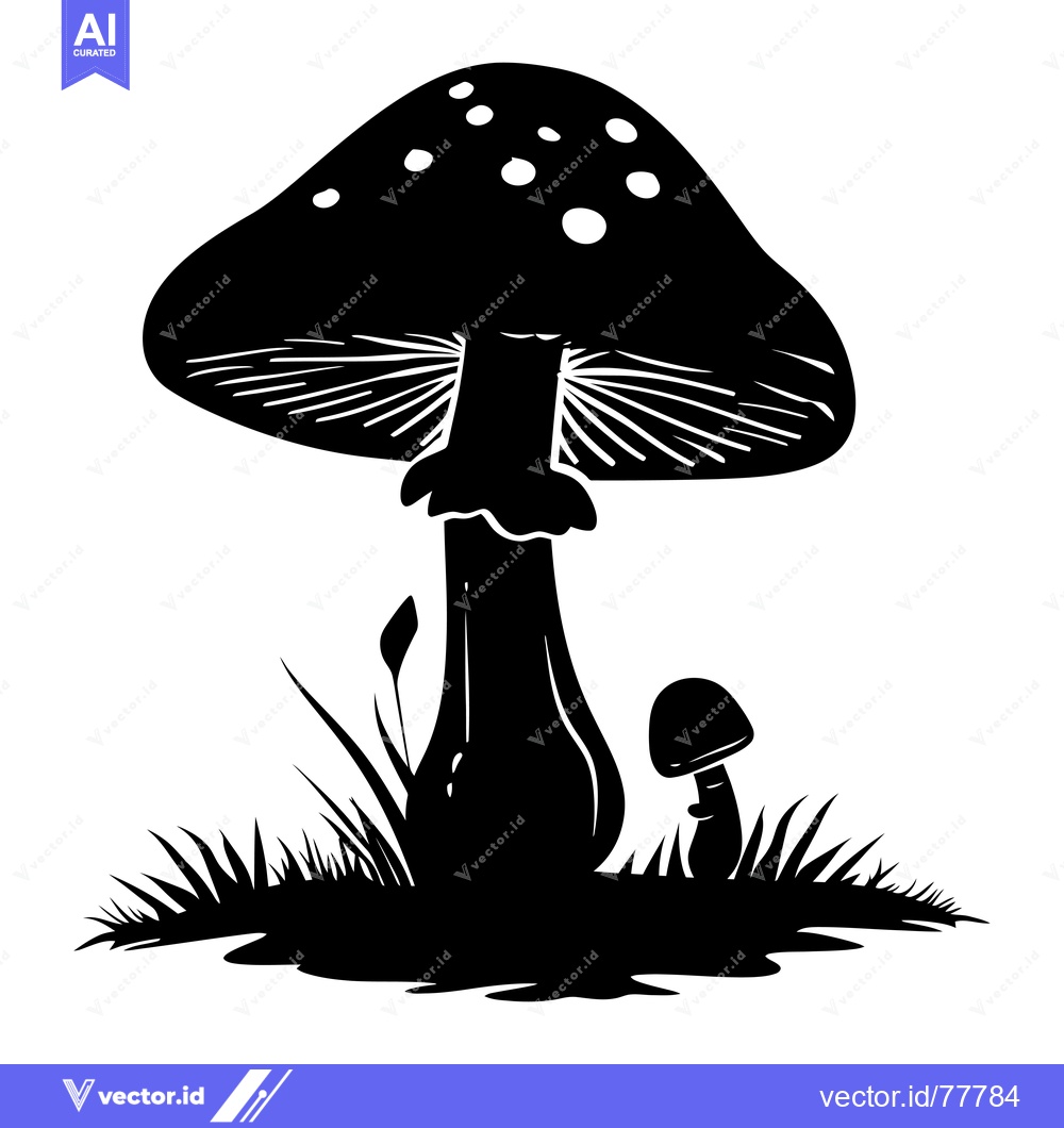 Premium Vector dari Silhouette of Two Mushrooms in Grass