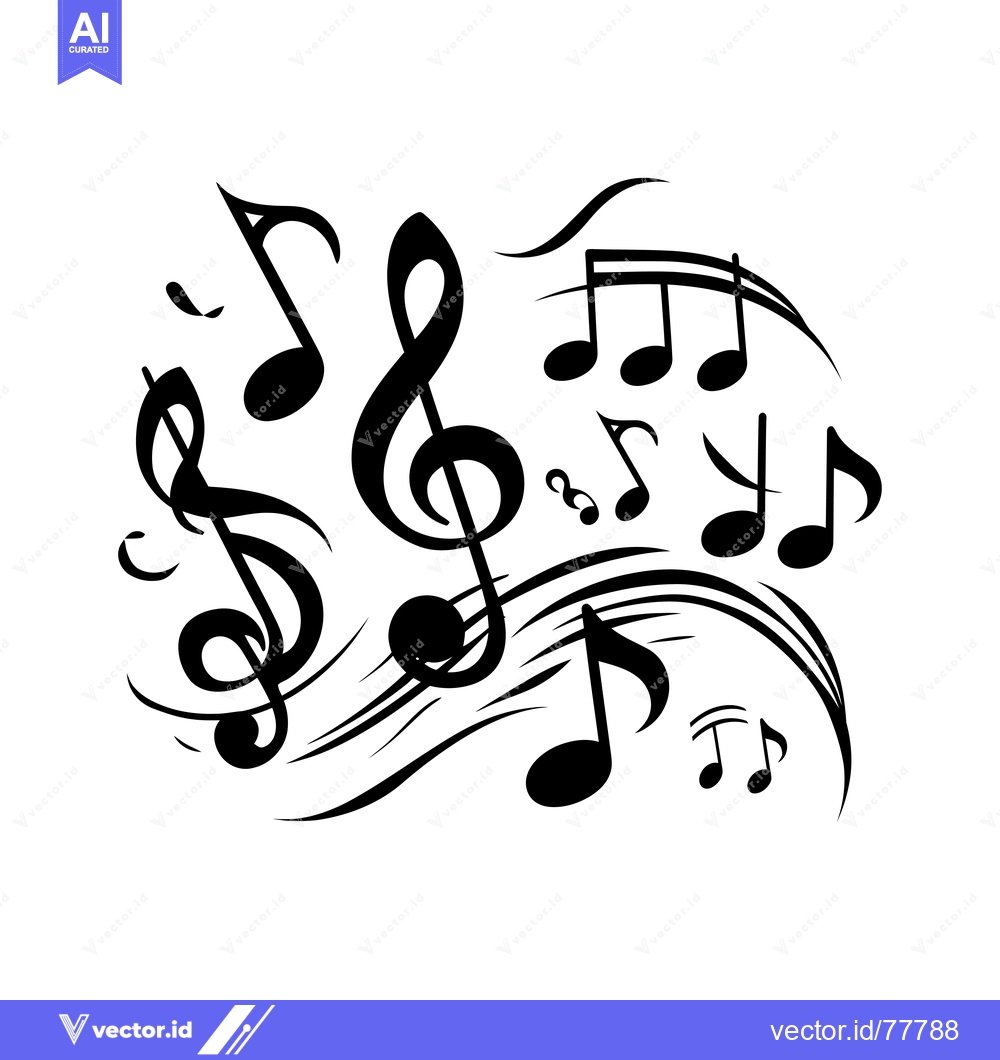 Premium Vector dari Treble Clef and Multiple Musical Notes with Swirls