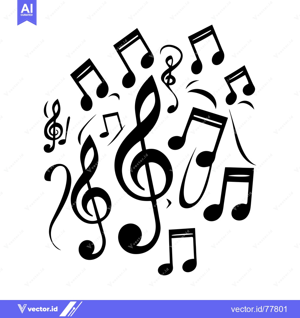 Premium Vector dari Black and White Music Notes and Treble Clef