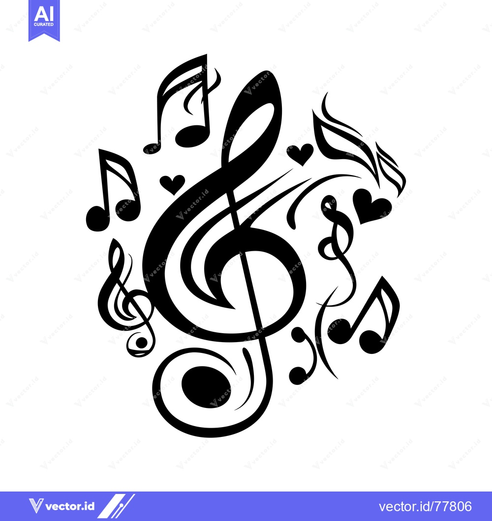 Premium Vector dari Treble Clef with Musical Notes and Hearts
