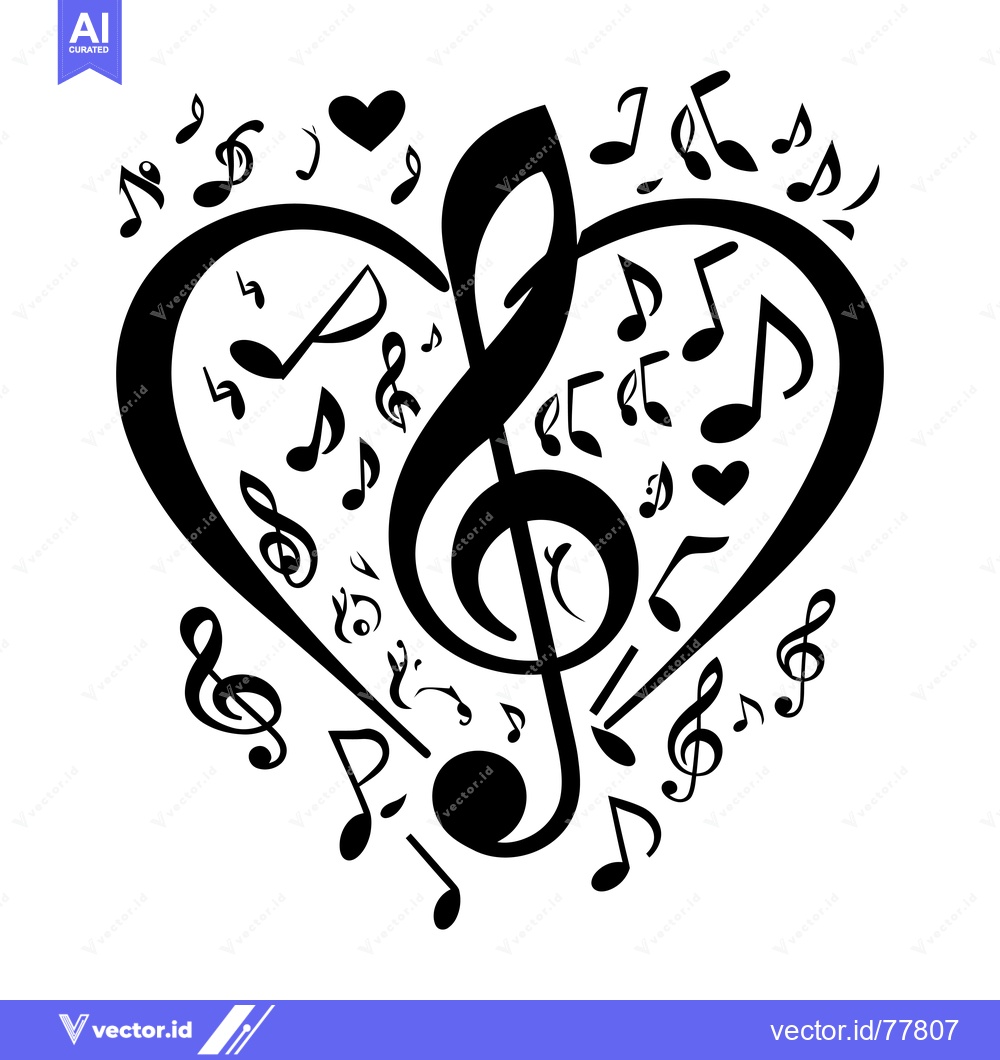 Premium Vector of Black and White Heart-Shaped Design with Music Notes and Treble Clef