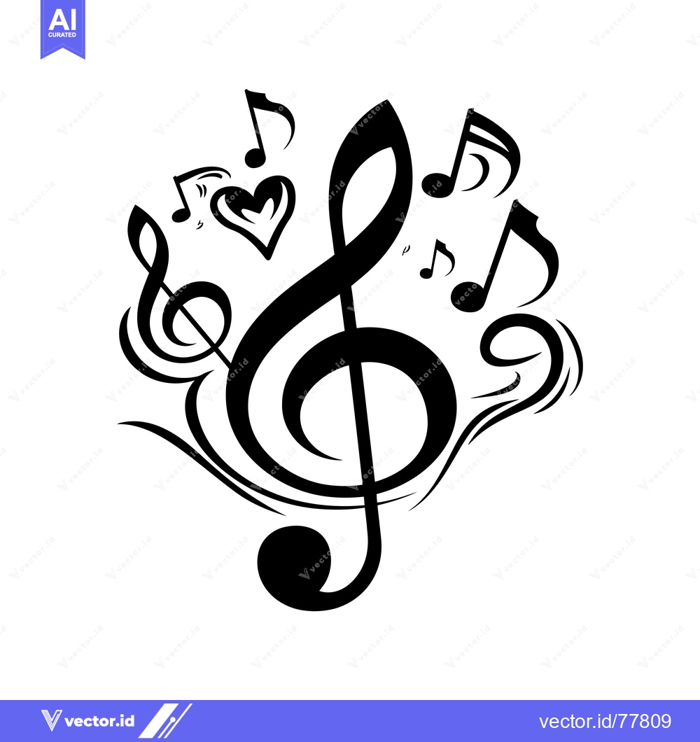 Premium Vector dari A Black and White Treble Clef Surrounded by Music Notes and a Heart