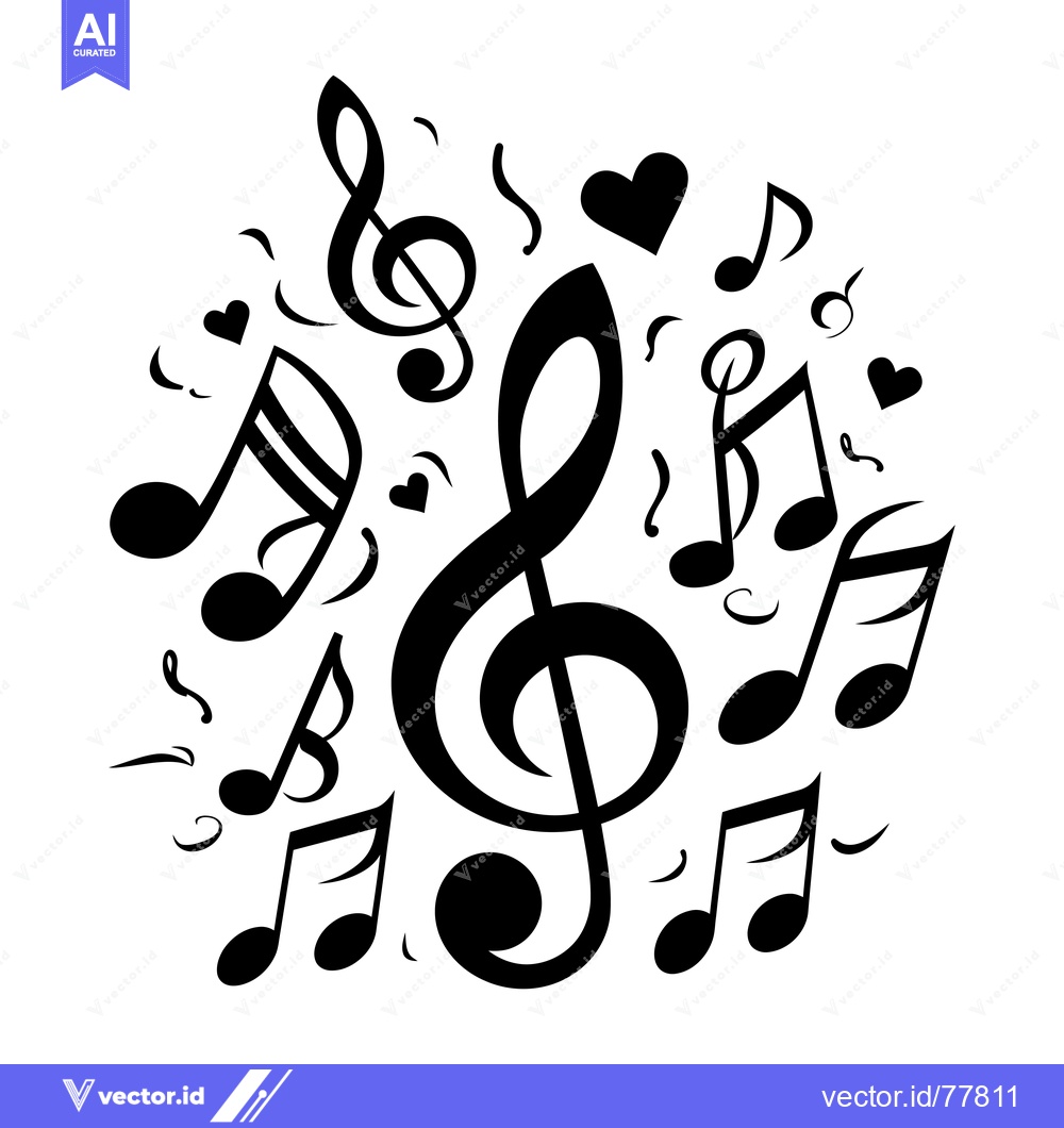 Premium Vector of Black and White Treble Clef and Music Notes with Hearts
