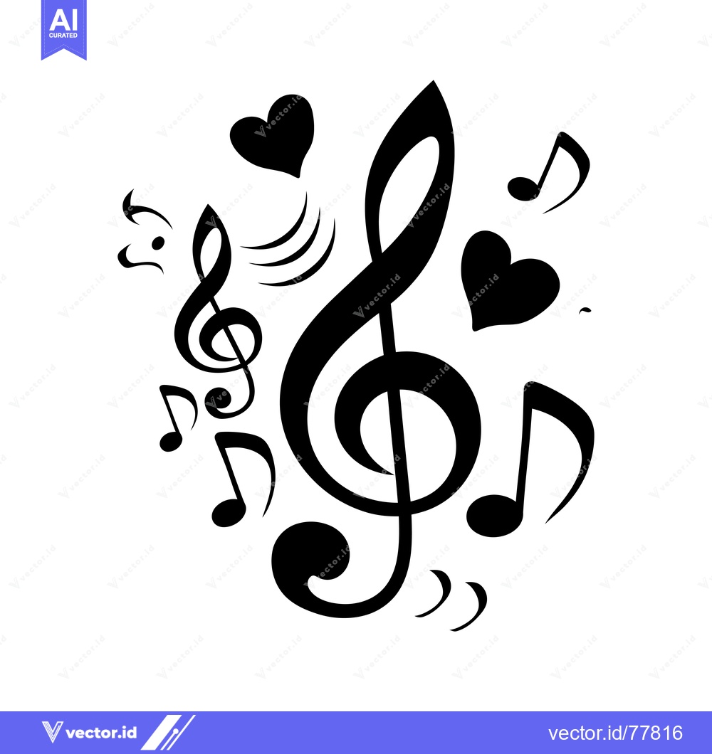Premium Vector of Black and White Musical Notes and Hearts