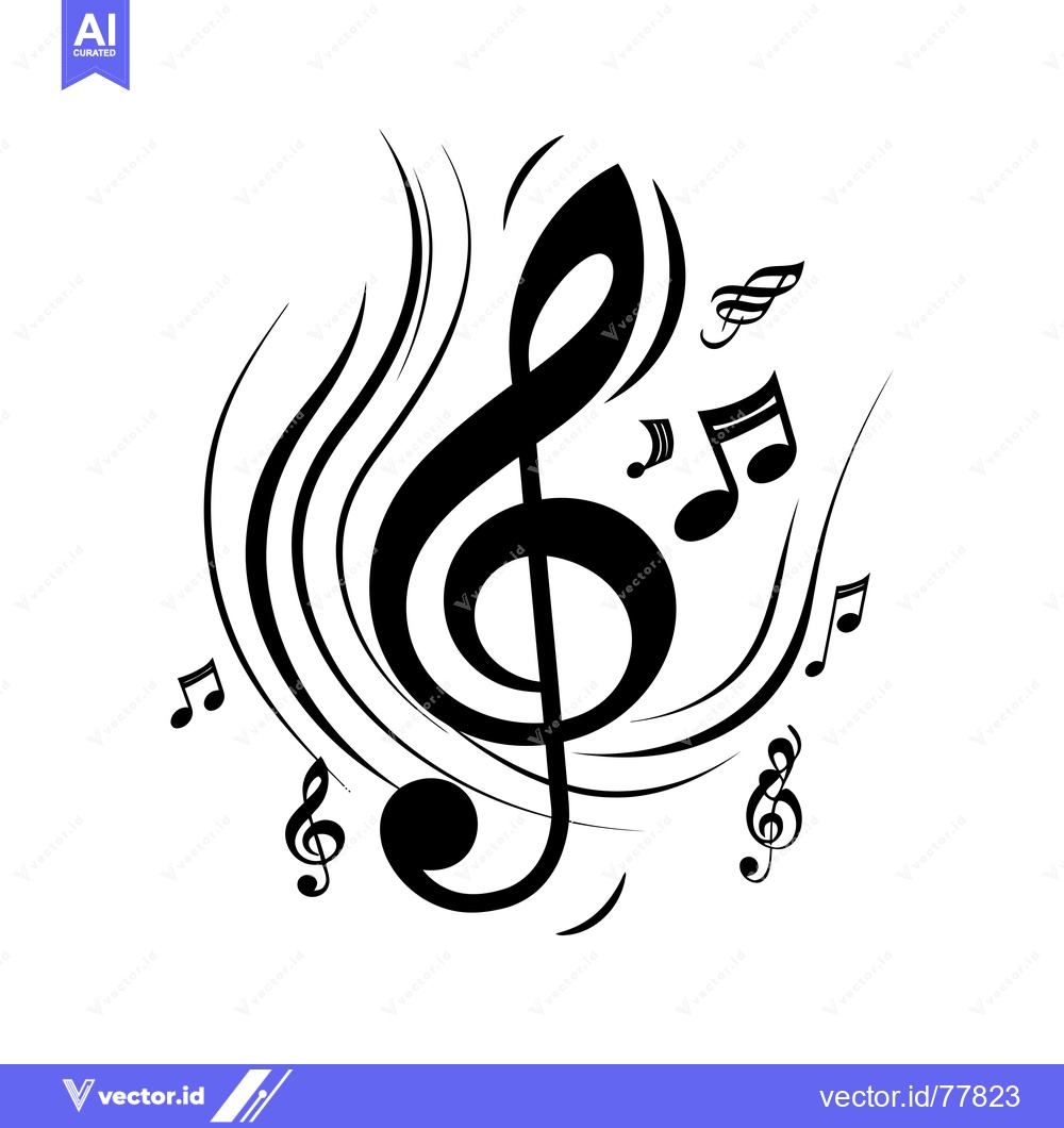Premium Vector dari Treble Clef and Music Notes Surrounded by Swirling Lines