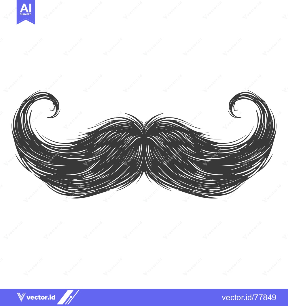 Premium Vector dari Hand-Drawn Black and White Illustration of a Curly Mustache