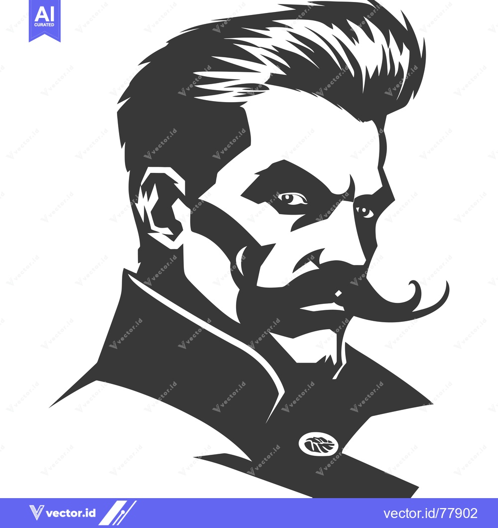 Premium Vector of Black and White Illustration of a Man with a Moustache
