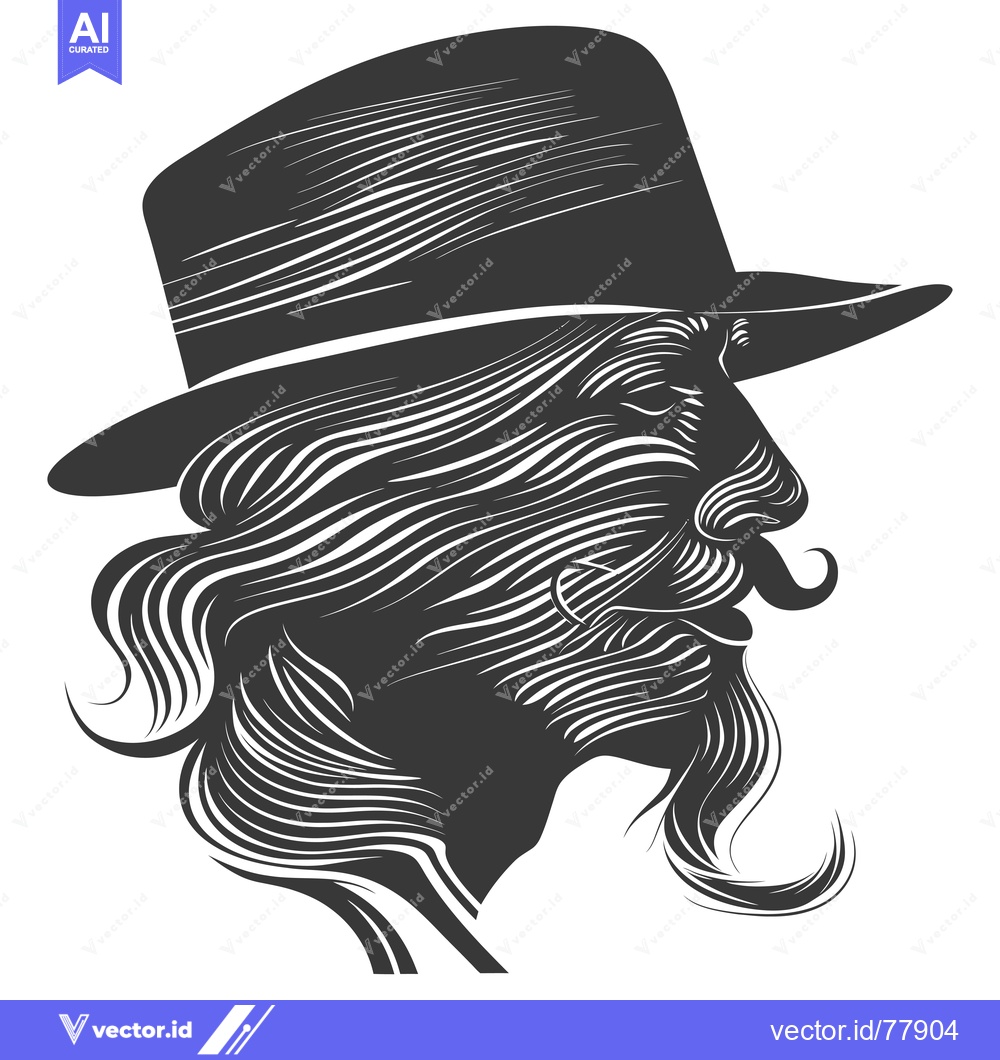Premium Vector dari Stylized Portrait of a Man in a Hat with a Long Beard