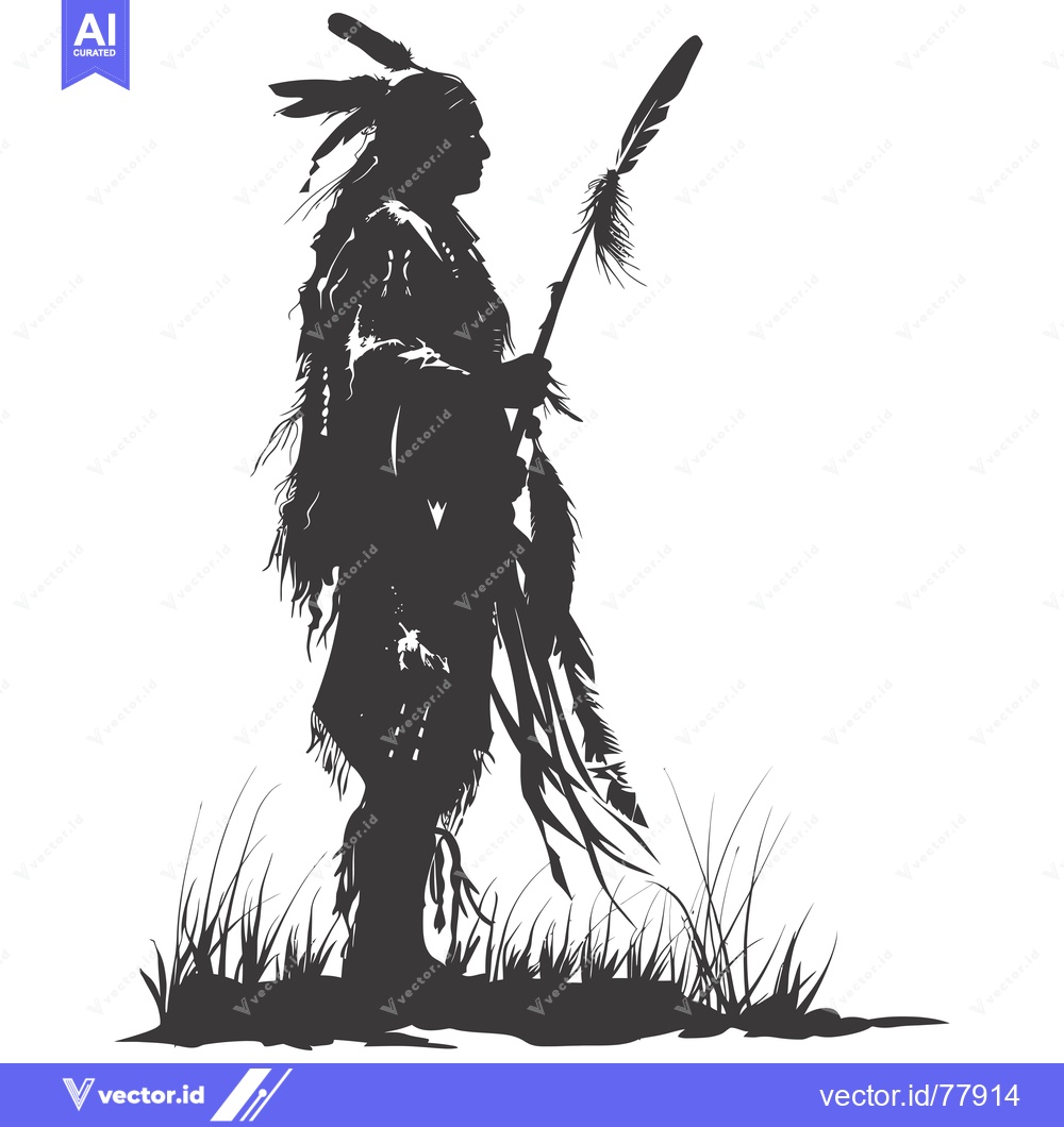 Premium Vector dari Silhouette of a Native American Man with Feathers and Grass