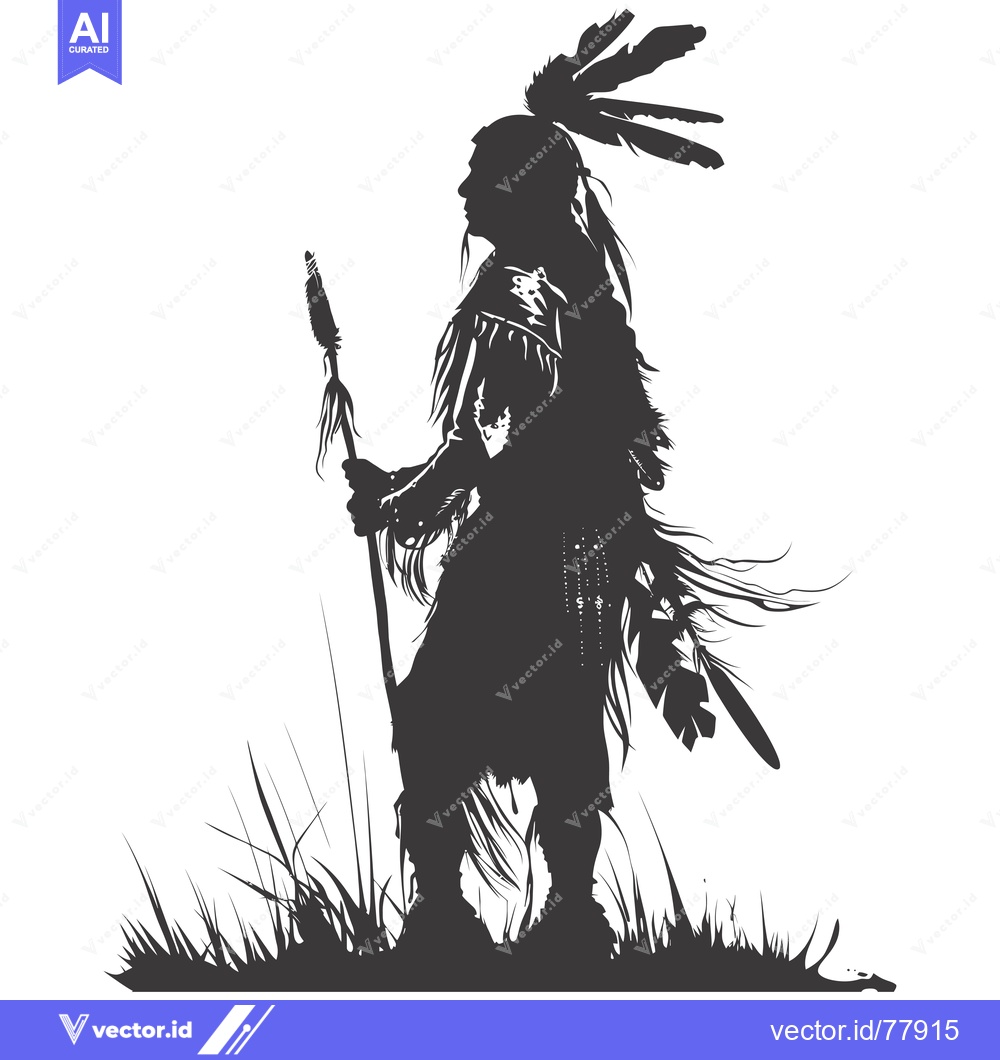 Premium Vector dari Silhouette of a Native American Warrior Holding a Spear