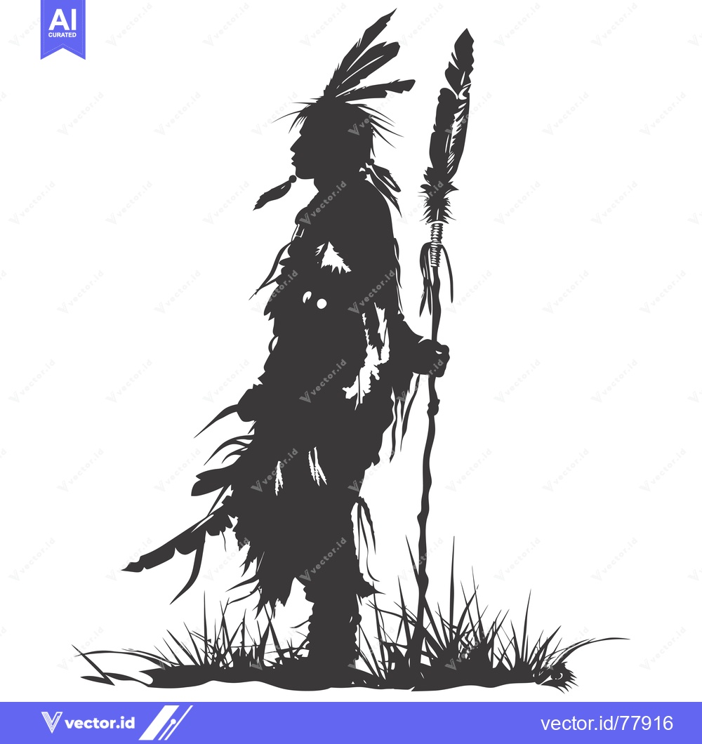 Premium Vector of Silhouette of a Native American Warrior Holding a Spear