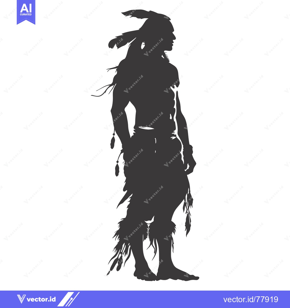 Premium Vector of Silhouette of a Native American Warrior with Feathers and Traditional