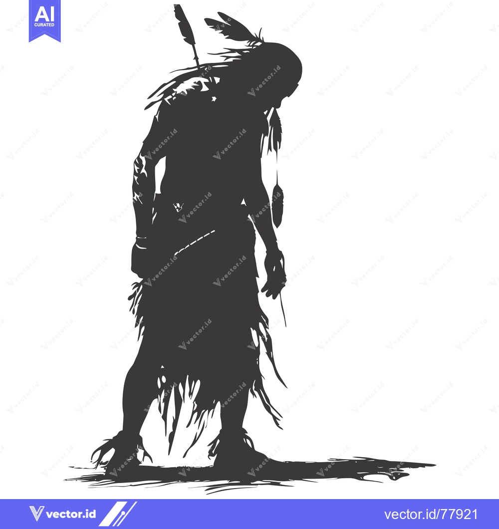 Premium Vector dari Silhouette of a Native American Warrior with Feathers and a Weapon